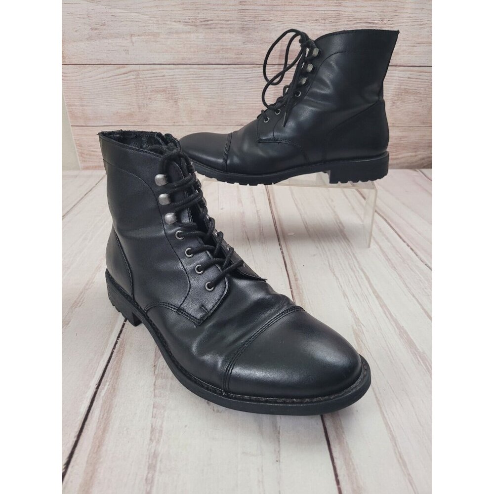ZARA Man Lace Up Side Zip Black Combat Boots Size 40 (US) 7.5